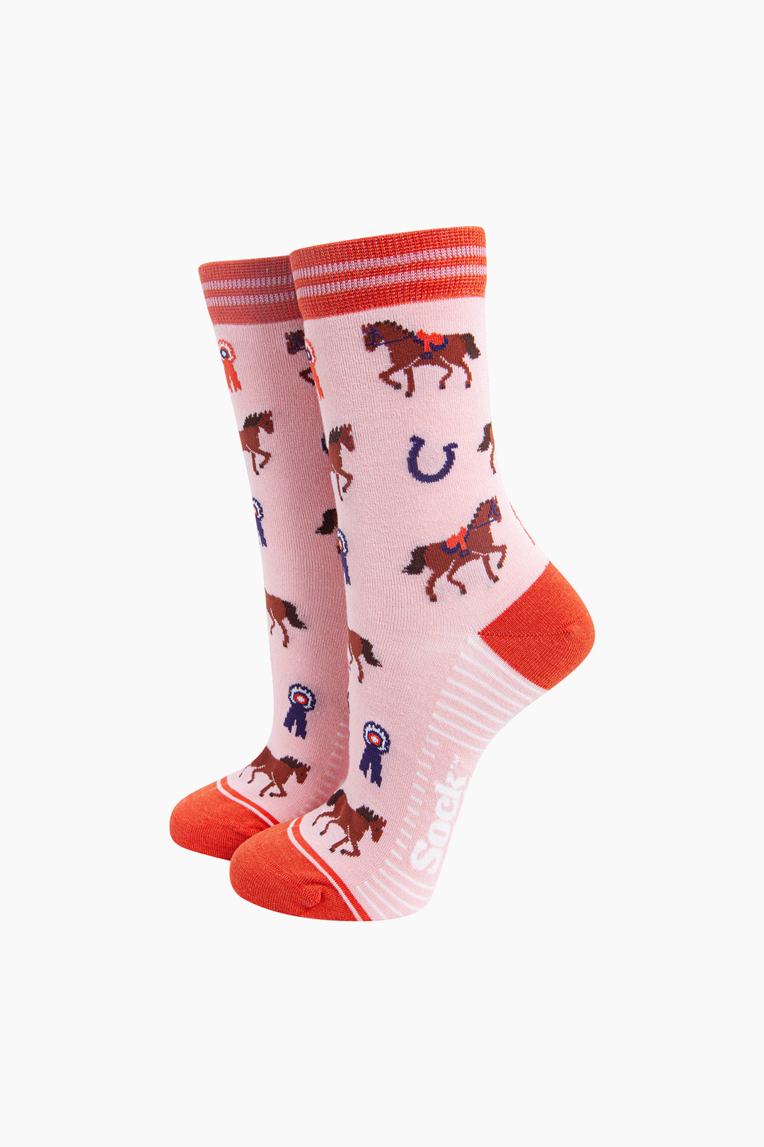 Horse-Riding-Bamboo-Socks-in-Pink-On-Foot-Mannequin