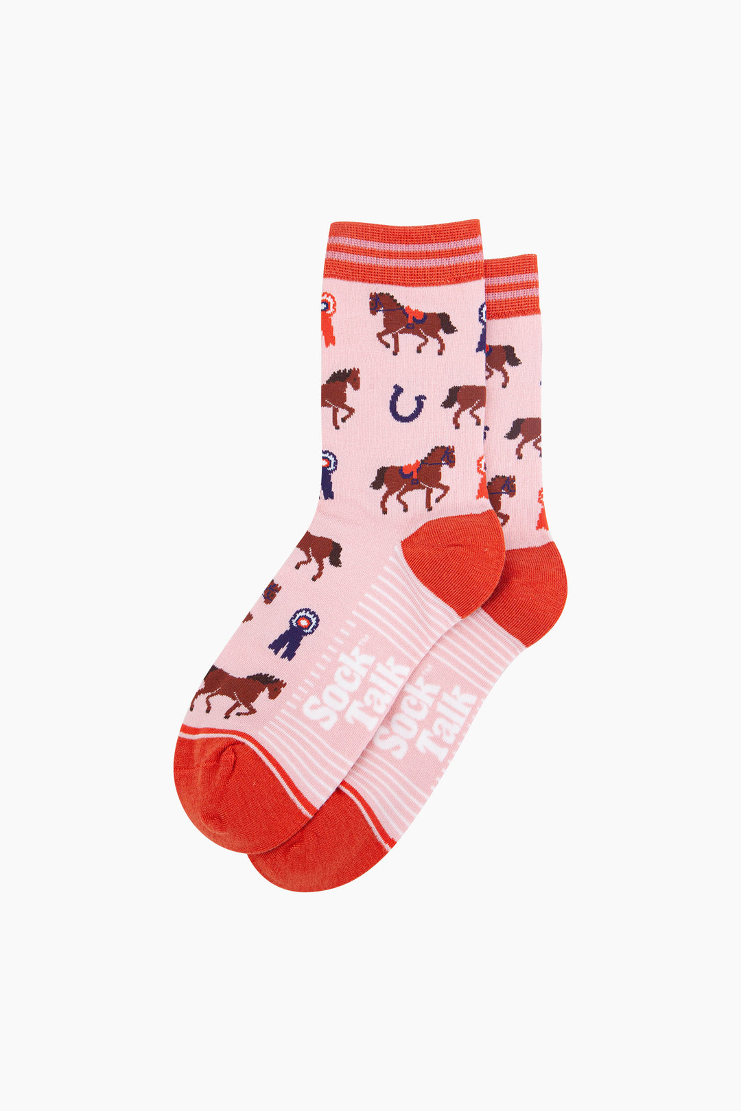 Horse-Riding-Bamboo-Socks-in-Pink-Laid-Flat