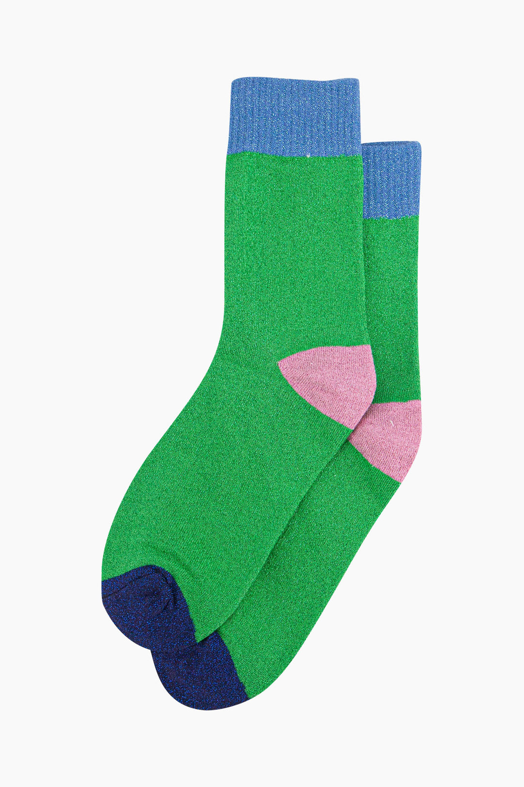 womens-glitter-socks-lime-denim-blue-colour-burst-laying-flat