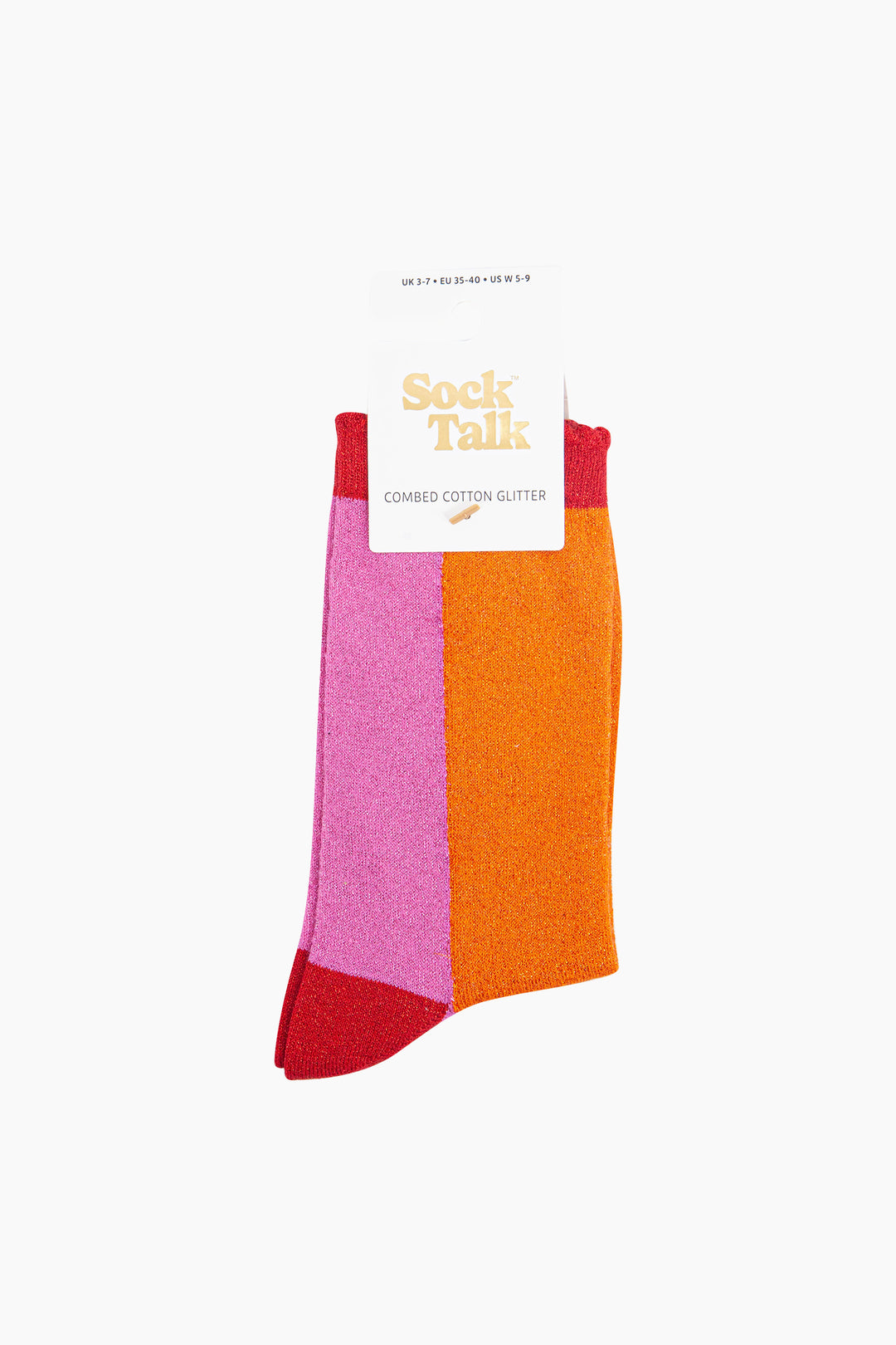 Colour Block Combed Cotton Glitter Socks in Orange/Pink
