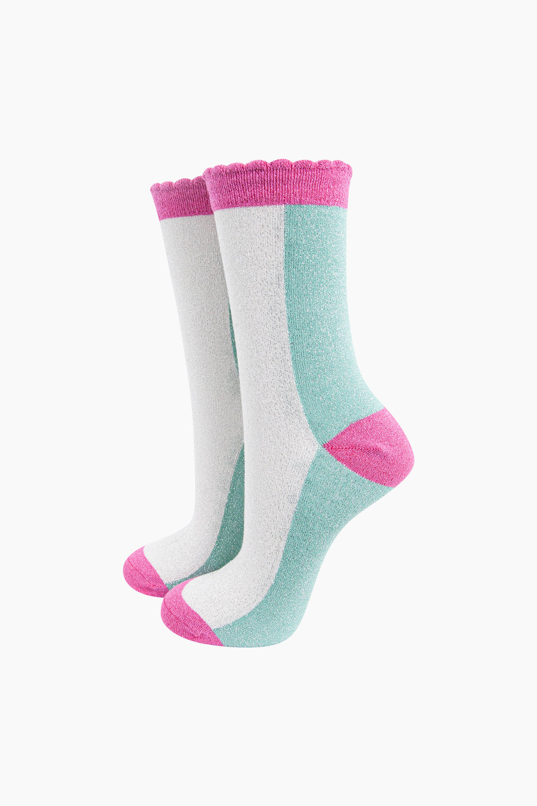 Colour-Block-Combed-Cotton-Glitter-Socks-in-Sage-Green-Hot-Pink-mannequin