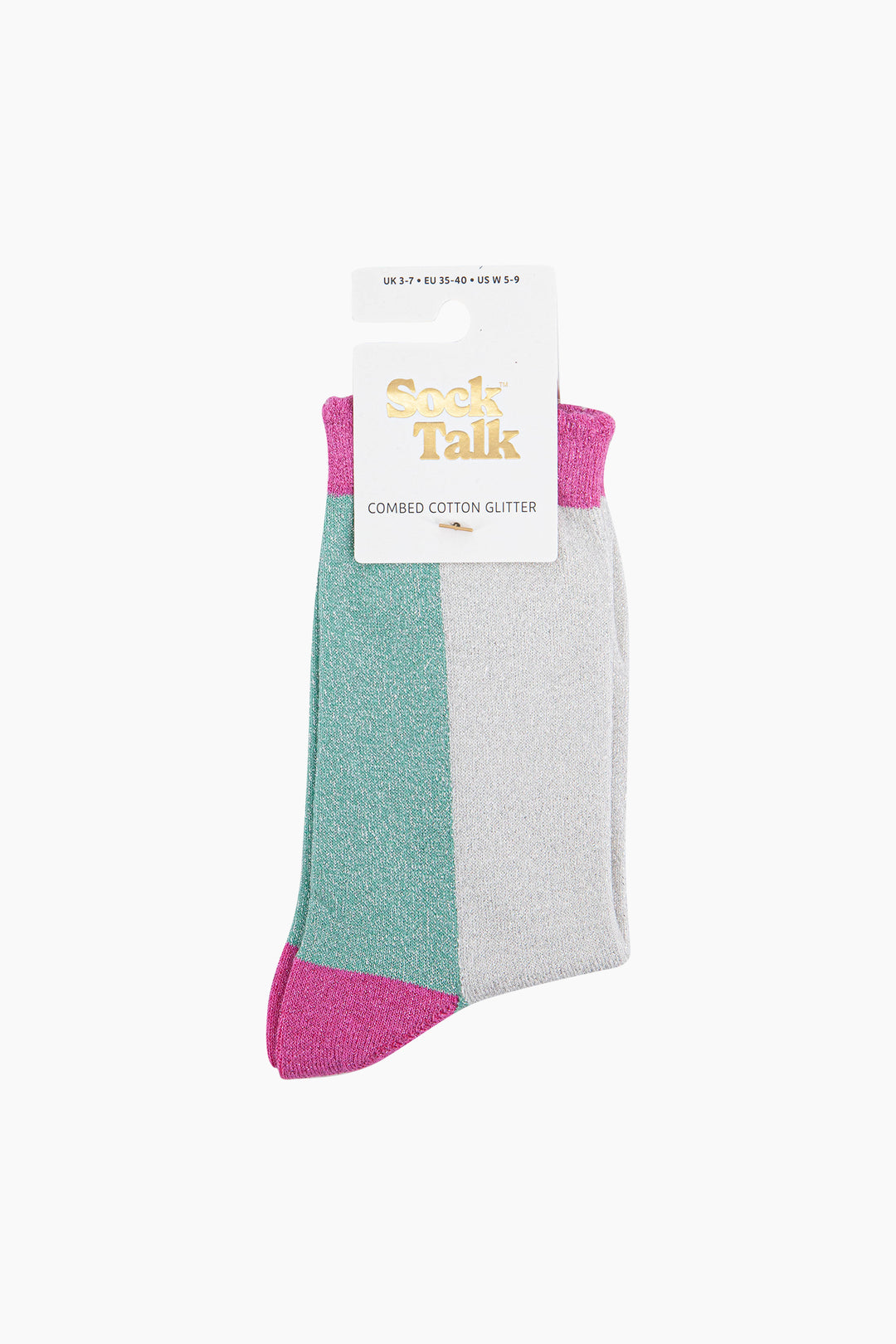 Colour-Block-Combed-Cotton-Glitter-Socks-in-Sage-Green-Hot-Pink-in-packaging