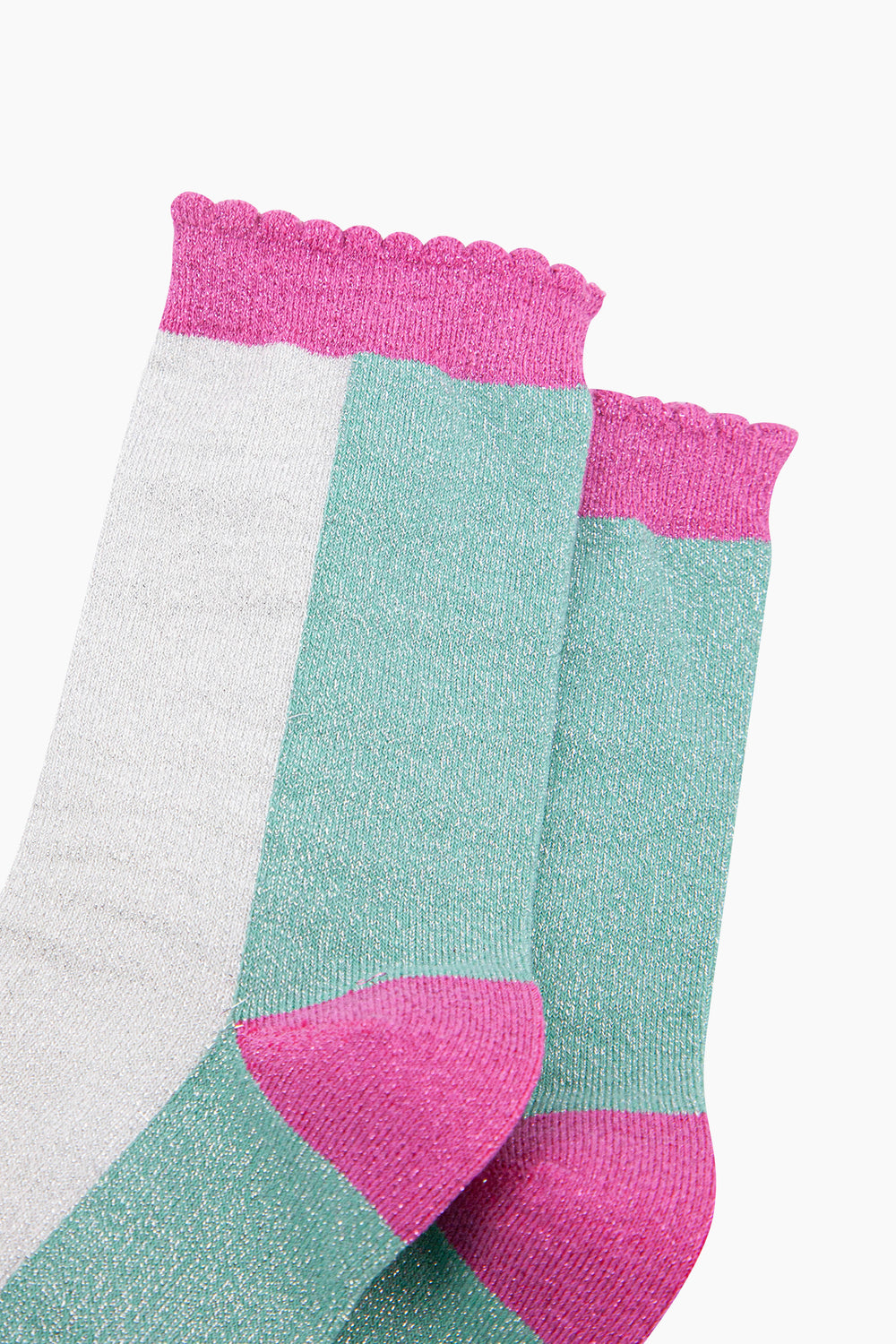 Colour-Block-Combed-Cotton-Glitter-Socks-in-Sage-Green-Hot-Pink-close-up
