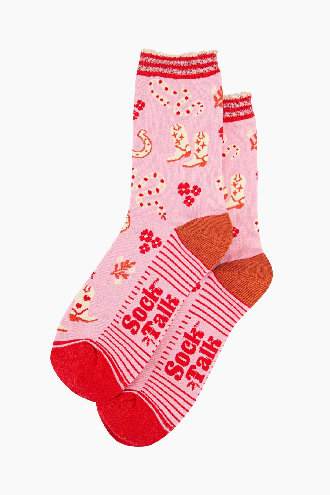Women's Bamboo Ankle Socks Christmas Cracker Gift Box - Pink/Red, Western Cowgirl Snakes