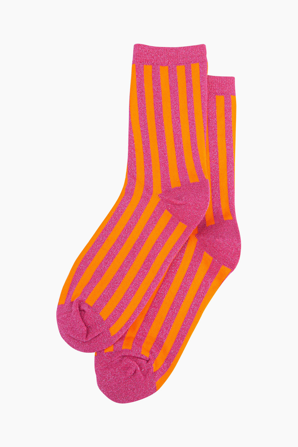 womens-glitter-socks-hot-pink-orange-stripes-laying-flat-all-over-sparkle