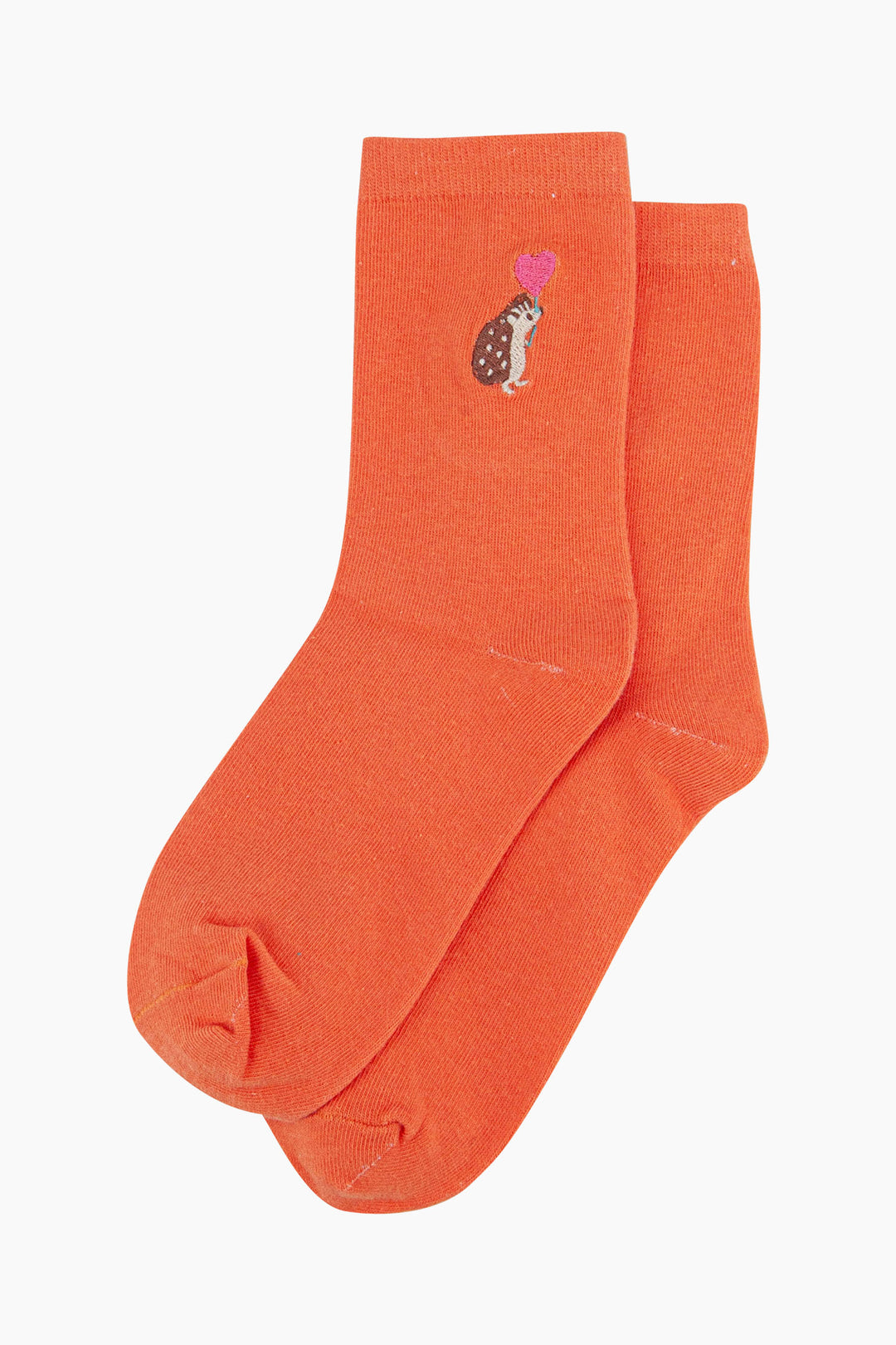 womens-embroidered-socks-orange-hedgehog-heart-balloon-laying-flat