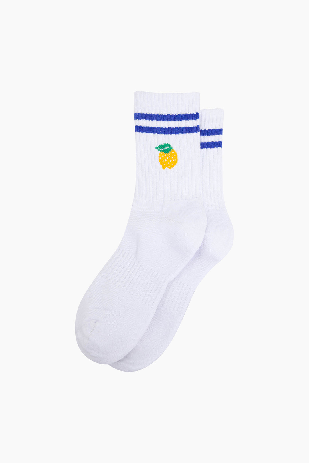 Lemon-Combed-Cotton-Sports-Socks-in-White-Lying-Flat