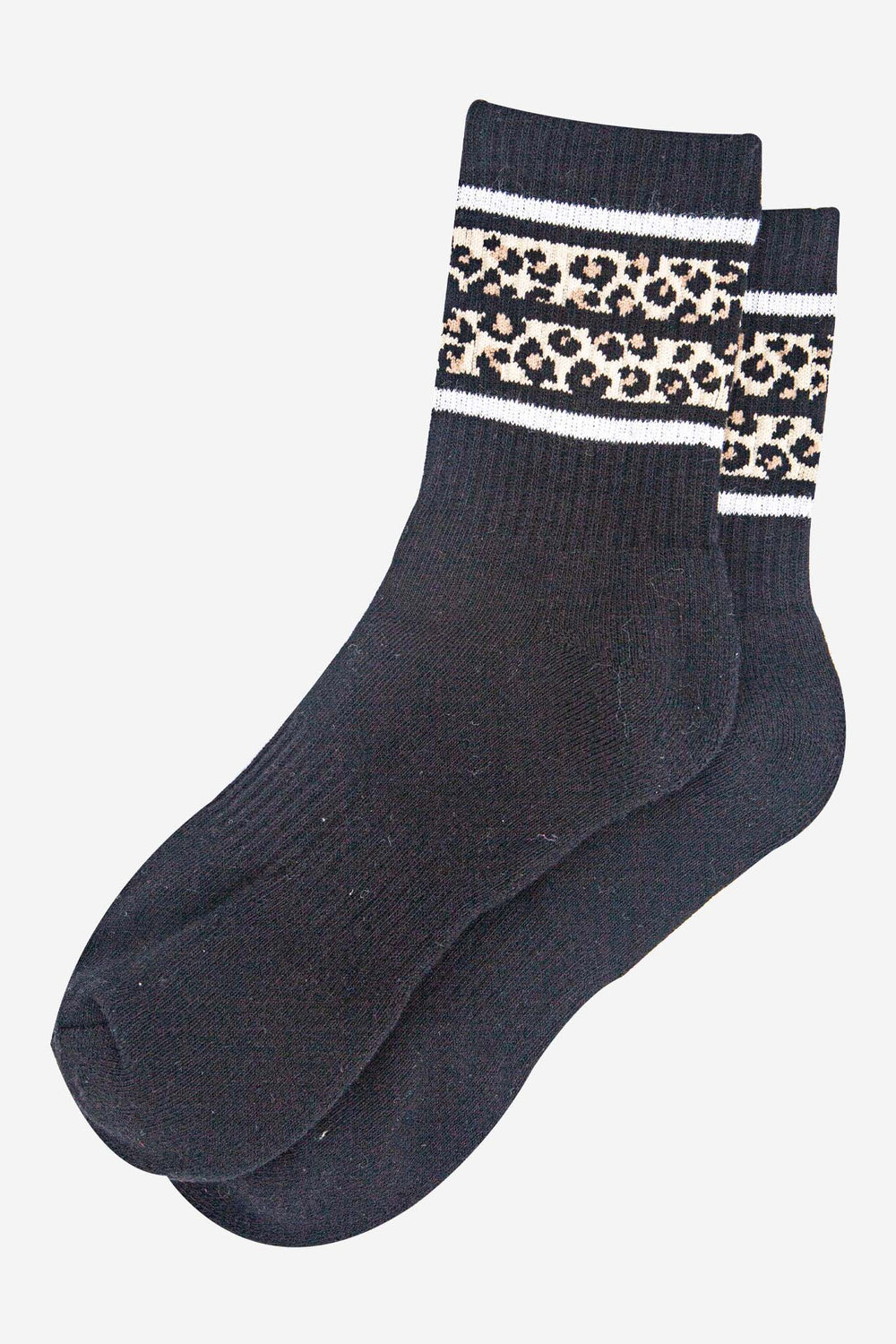 womens-sporty-socks-black-leopard-stripe-laying-flat