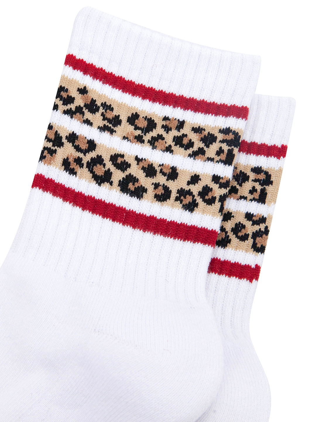 Leopard-Print-Striped-Combed-Cotton-Sports-Socks-in-White-Closeup