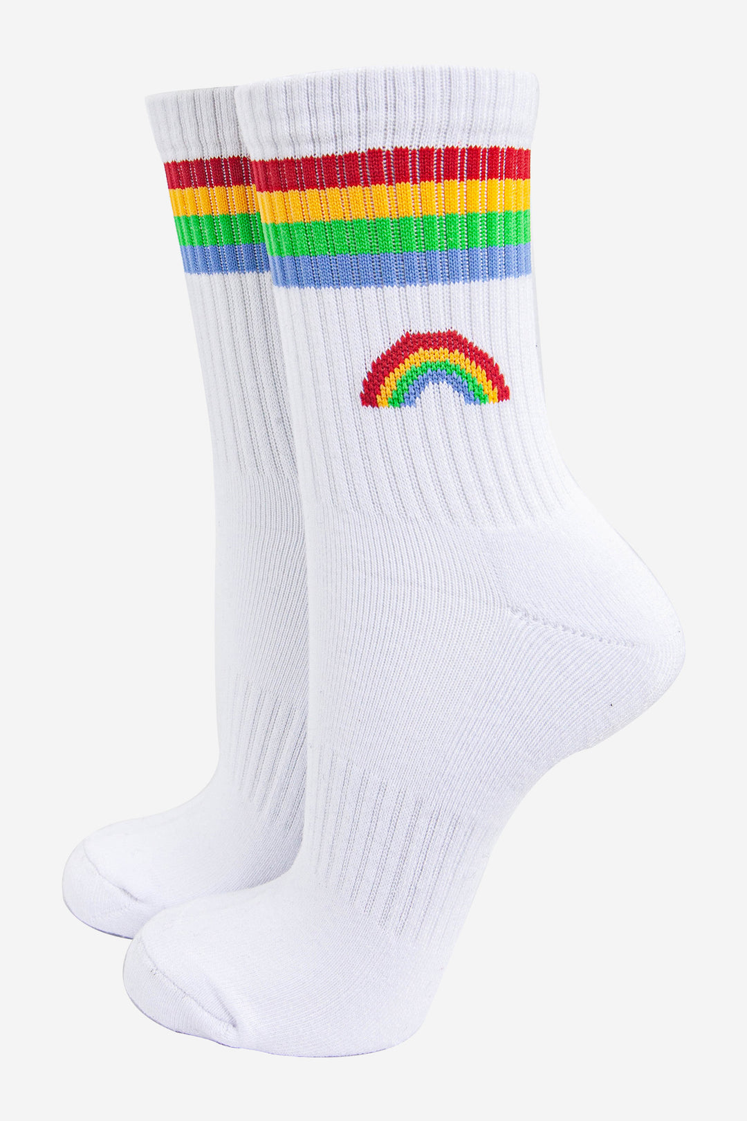 womens-sporty-socks-white-rainbow-stripes-colourful