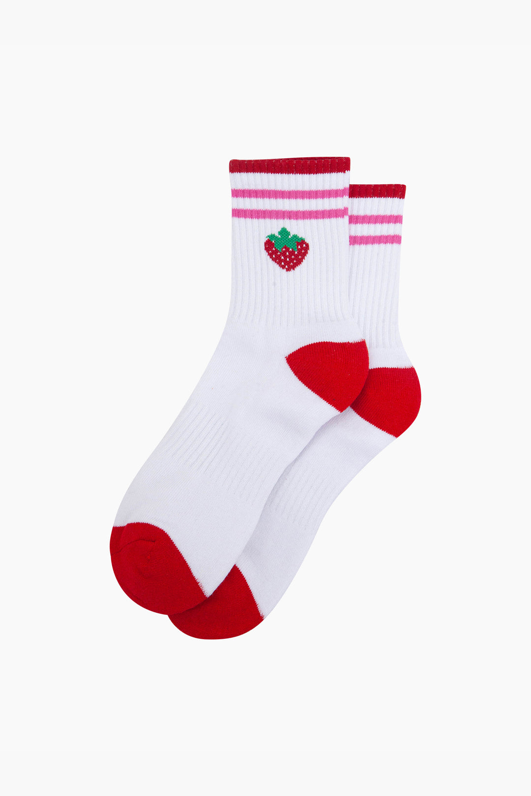Strawberry-Combed-Cotton-Sports-Socks-in-White-Lying-Flat