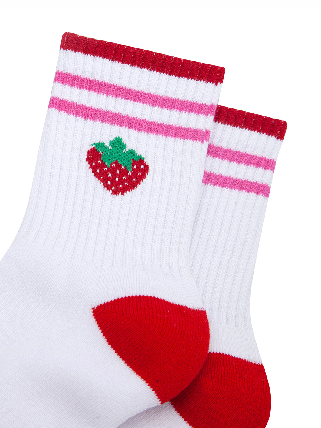 Strawberry-Combed-Cotton-Sports-Socks-in-White-Closeup
