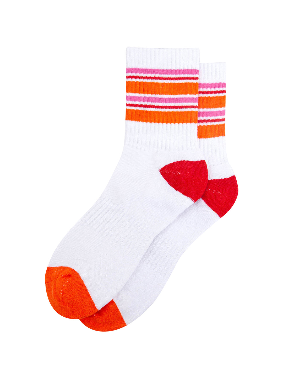 Striped-Combed-Cotton-Sports-Socks-in-Orange-Lying-Flat