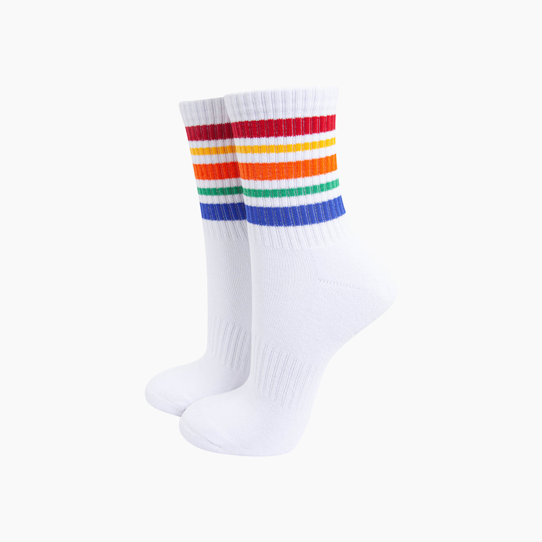 Rainbow-Striped-Combed-Cotton-Sports-Socks-in-White-Mannequin