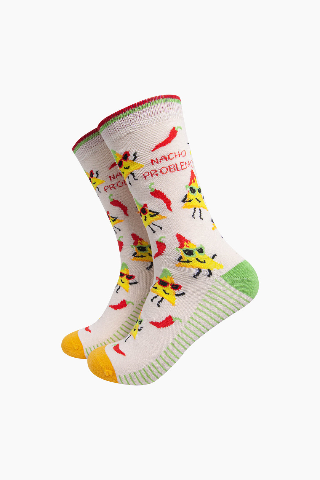 Nacho-Problemo-Combed-Cotton-Socks-in-White-On-Mannequin