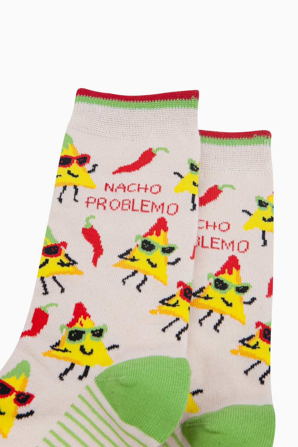 Nacho-Problemo-Combed-Cotton-Socks-in-White-Close-Up
