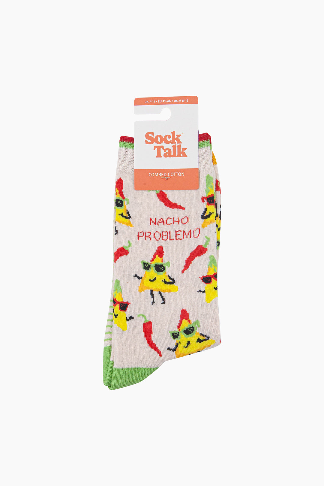 Nacho-Problemo-Combed-Cotton-Socks-in-White-In-Packaging