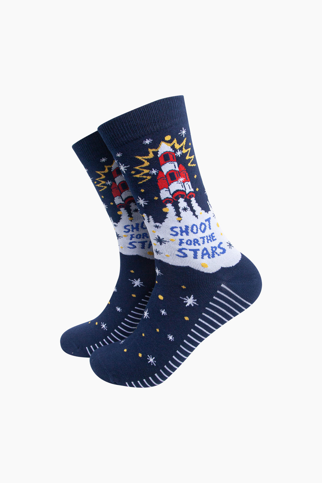 Shoot-For-The-Stars-Combed-Cotton-Socks-in-Navy-Blue-On-Mannequin