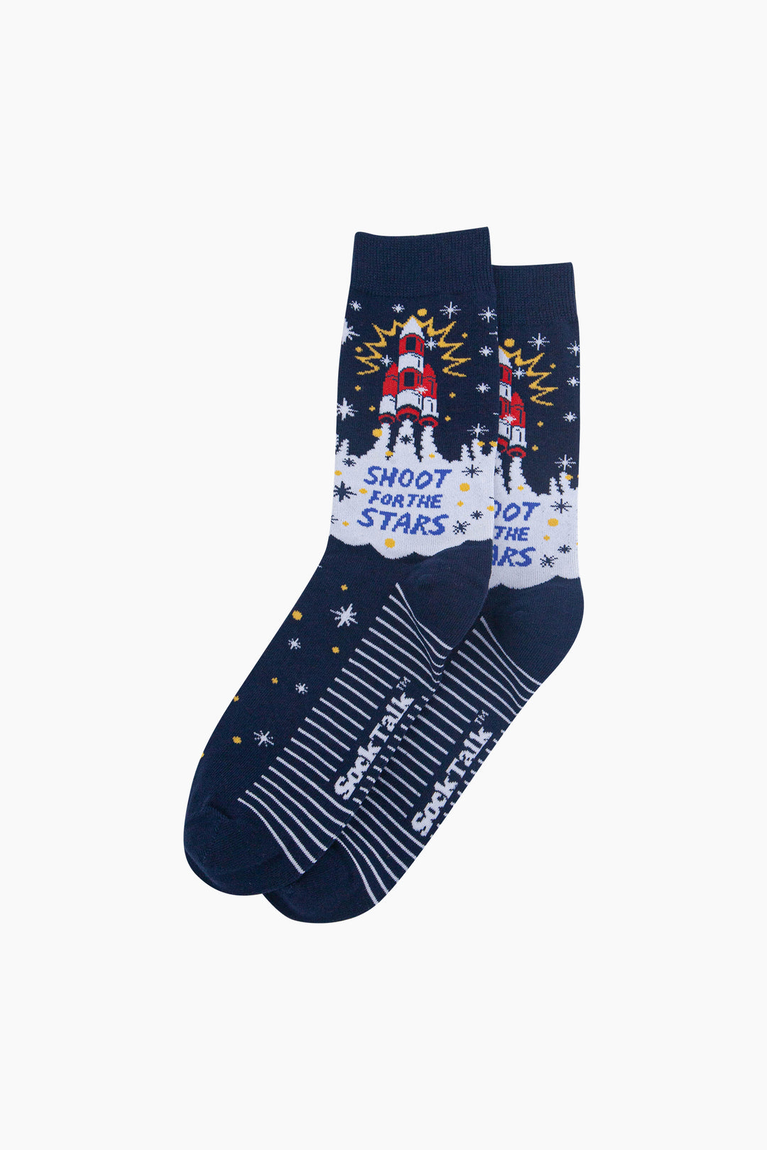 Shoot-For-The-Stars-Combed-Cotton-Socks-in-Navy-Blue-Laid-Flat
