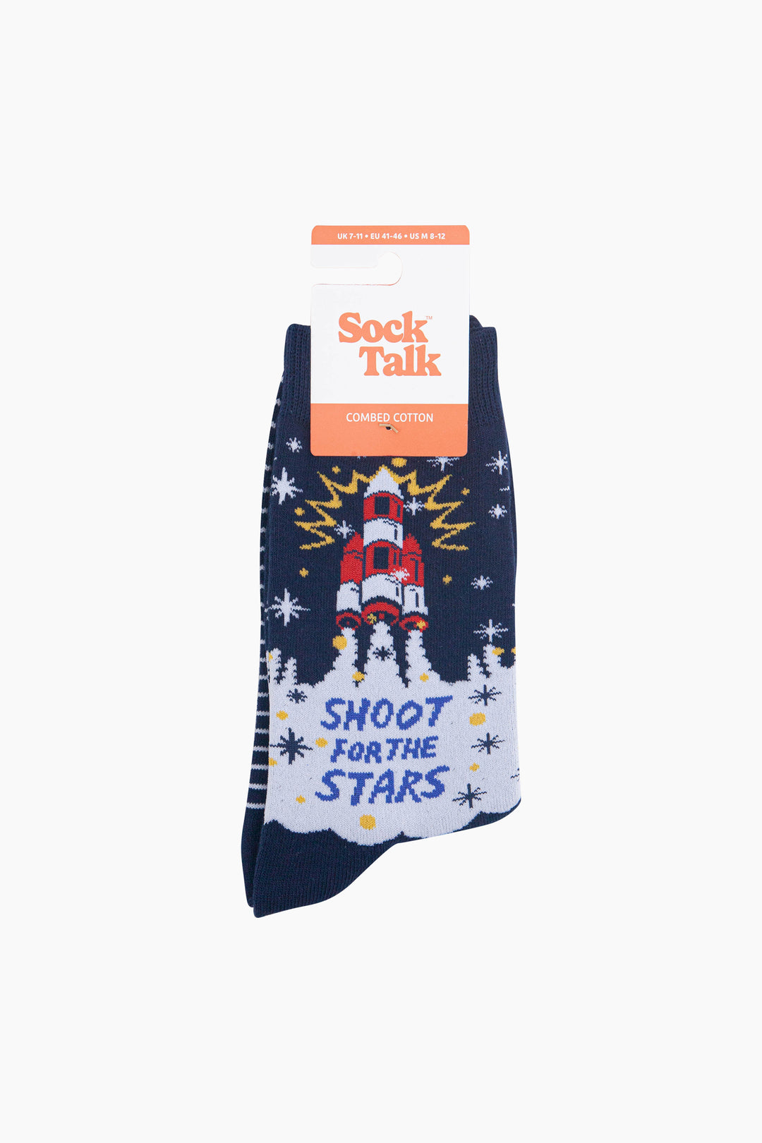 Shoot-For-The-Stars-Combed-Cotton-Socks-in-Navy-Blue-In-Packaging