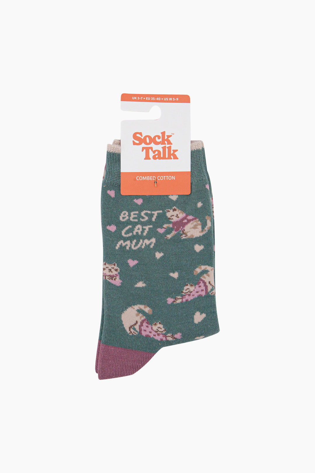 Best-Cat-Mum-Combed-Cotton-Socks-in-Sage-Green-In-Packaging