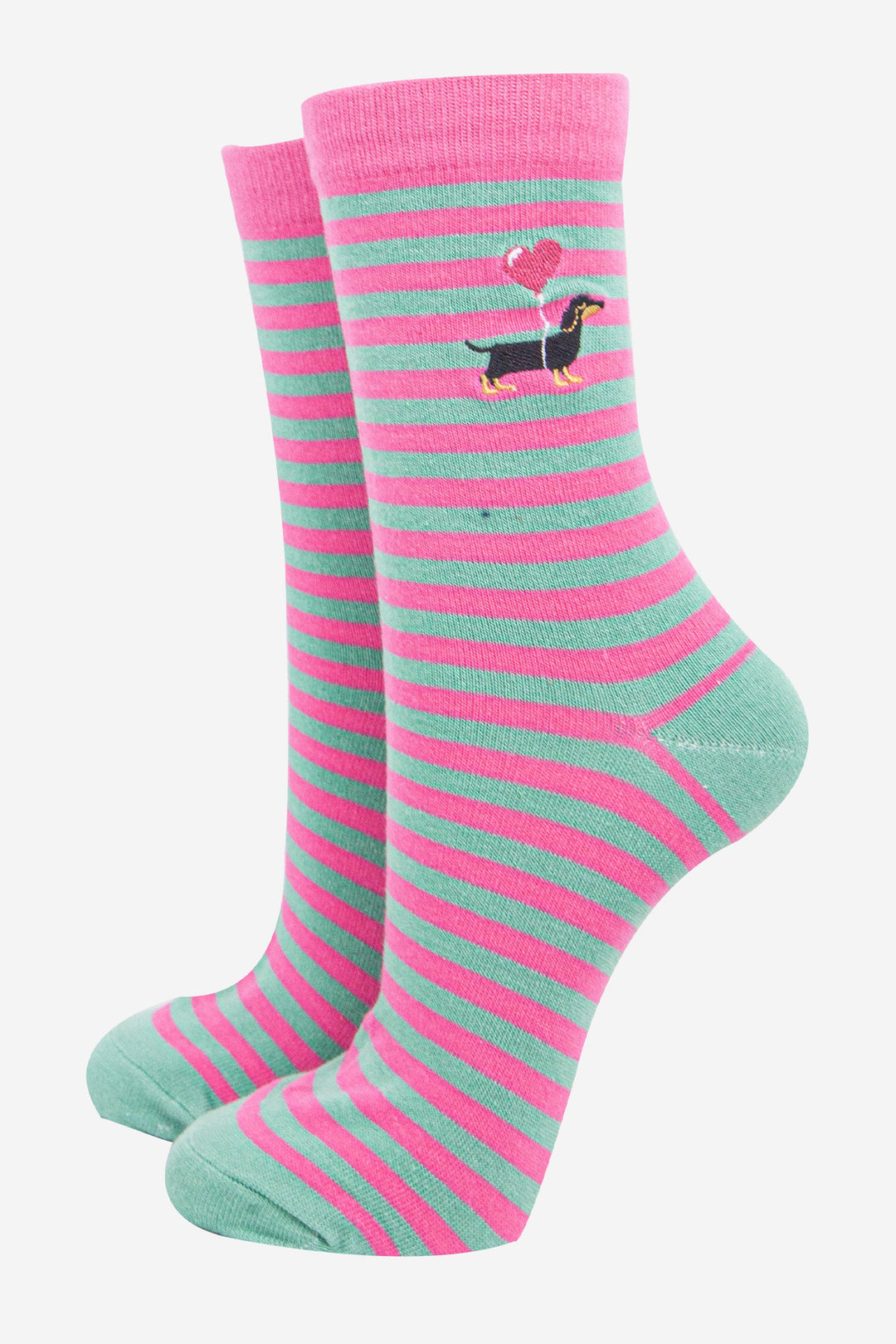 womens-embroidered-ankle-socks-pink-sausage-dog-stripe-heart-balloon