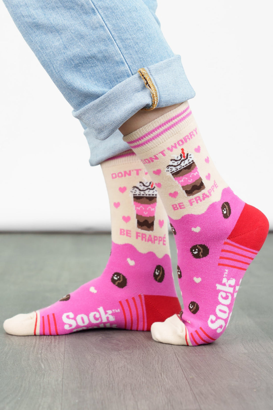 womens-combed-cotton-ankle-socks-pink-cream-be-frappe-funny