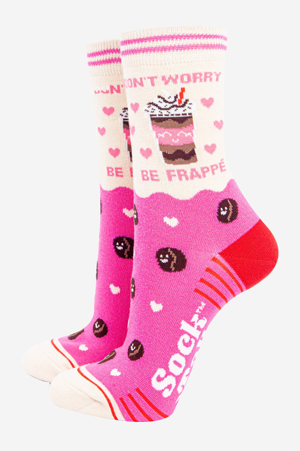 womens-combed-cotton-ankle-socks-pink-cream-be-frappe-funny