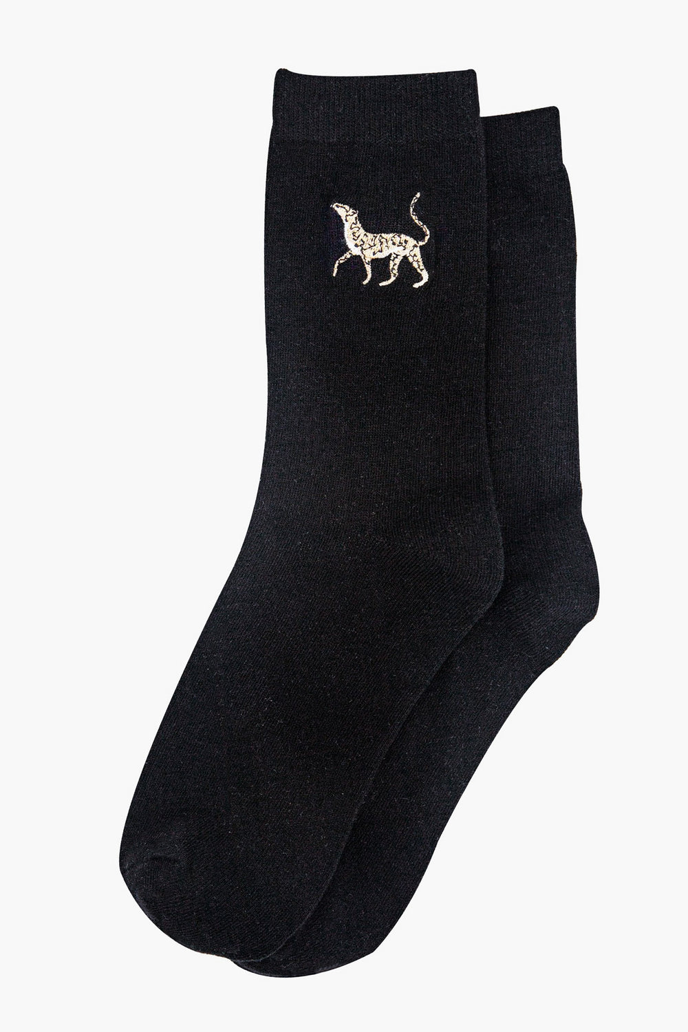 womens-embroidered-ankle-socks-black-cheetah-laying-flat