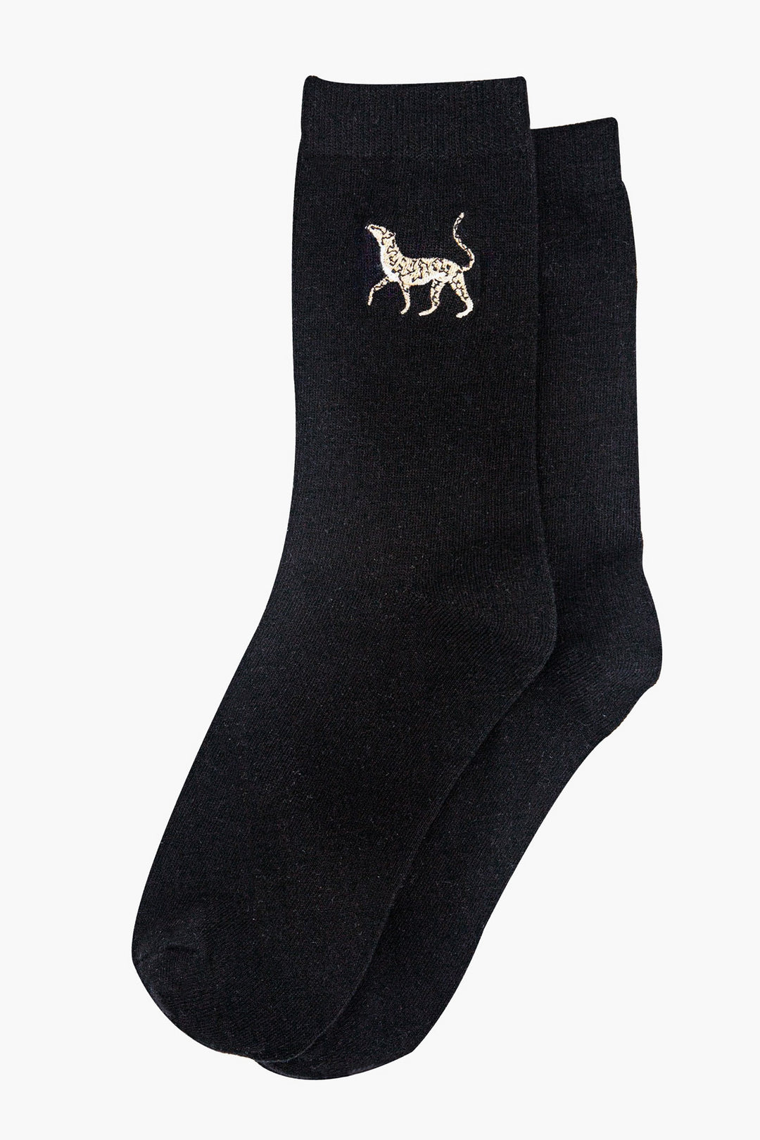 womens-embroidered-ankle-socks-black-cheetah-laying-flat