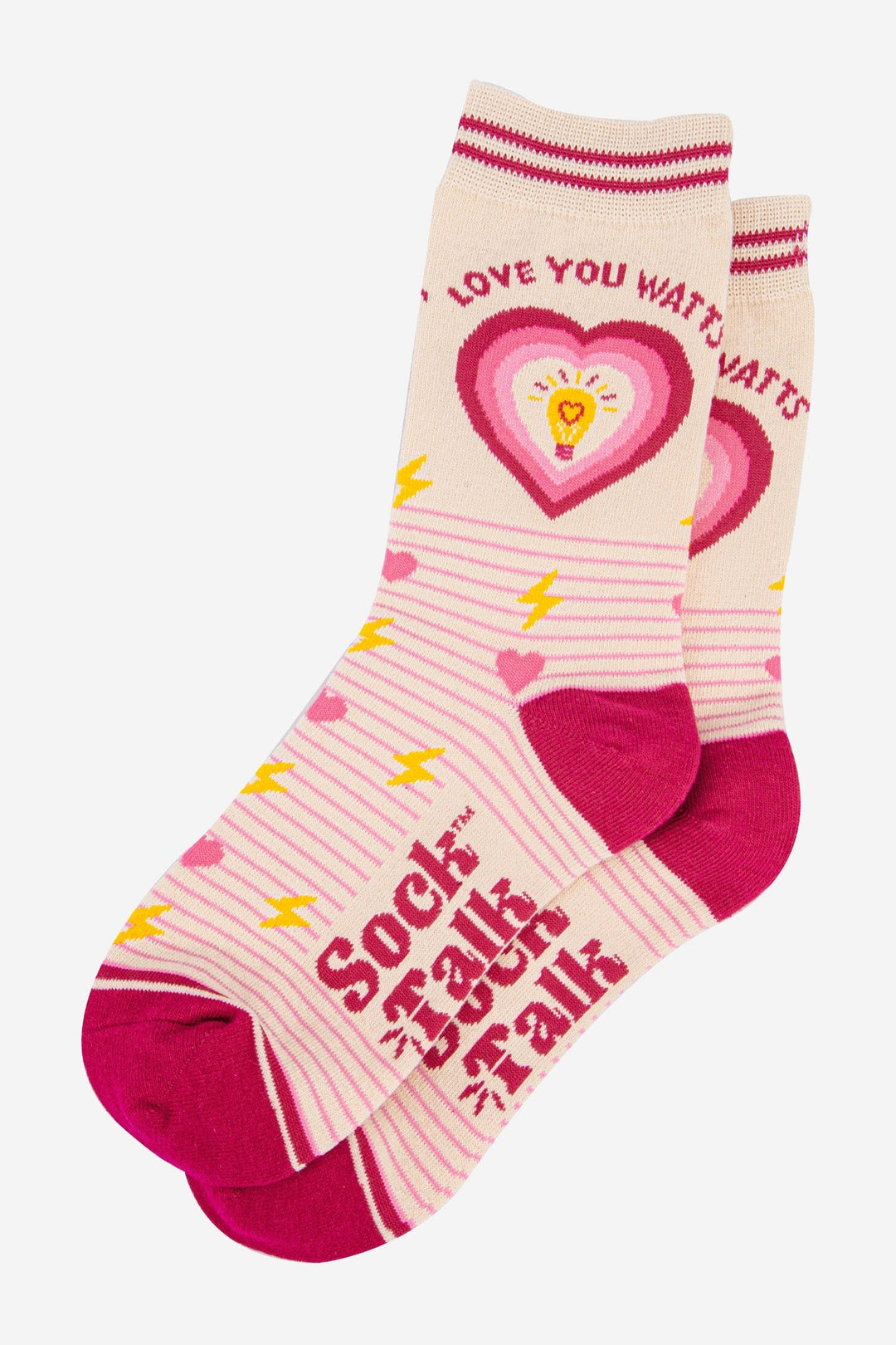 Women's Combed Cotton Ankle Socks Christmas Cracker Gift Box - Cream/Pink, Love You Watts