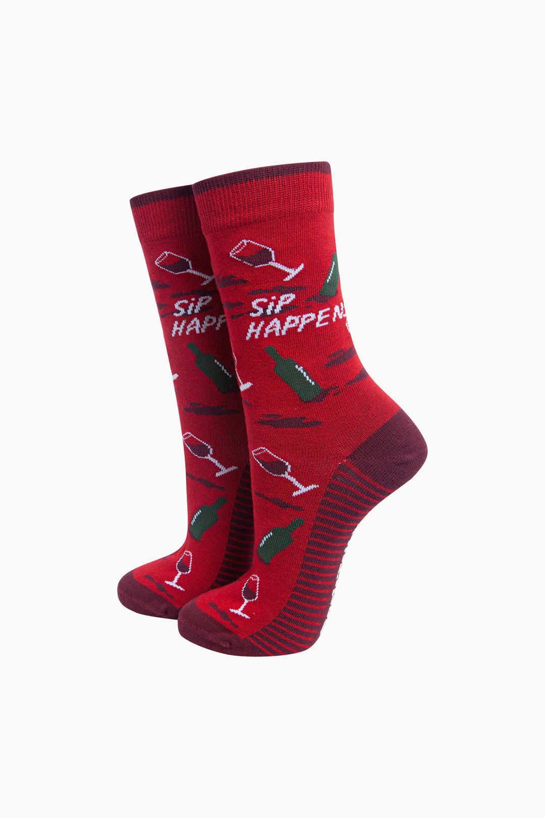 Sip-Happens-Combed-Cotton-Socks-in-Red-On-Mannequin