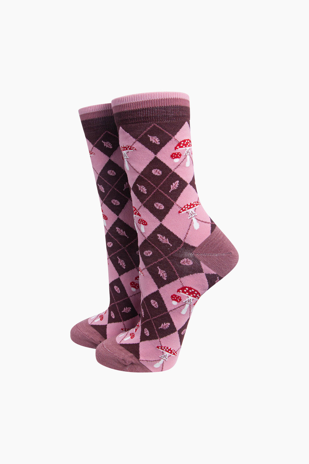 Toadstool-Women's-Bamboo-Socks-in-Burgundy/Pink-On-Mannequin