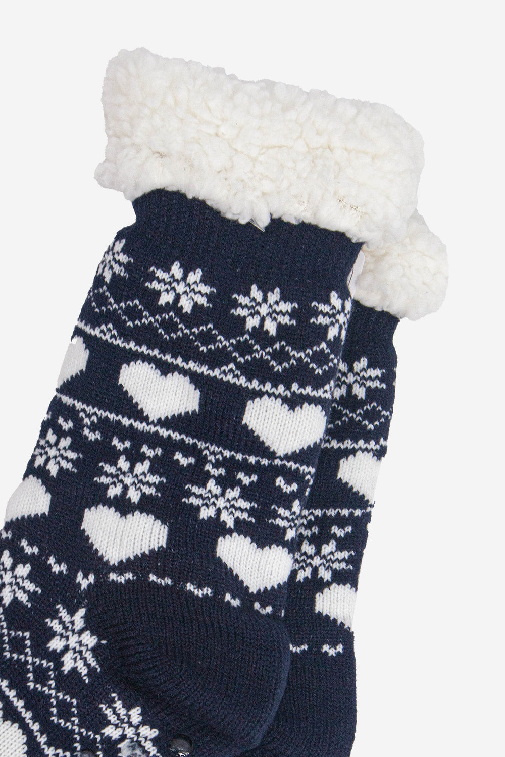 womens-long-slipper-socks-navy-fair-isle-close-up-pattern