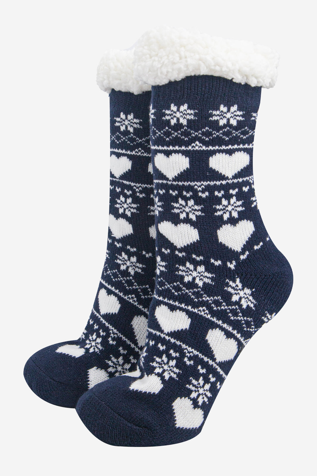 womens-long-slipper-socks-navy-fair-isle-warm-fluffy-lined