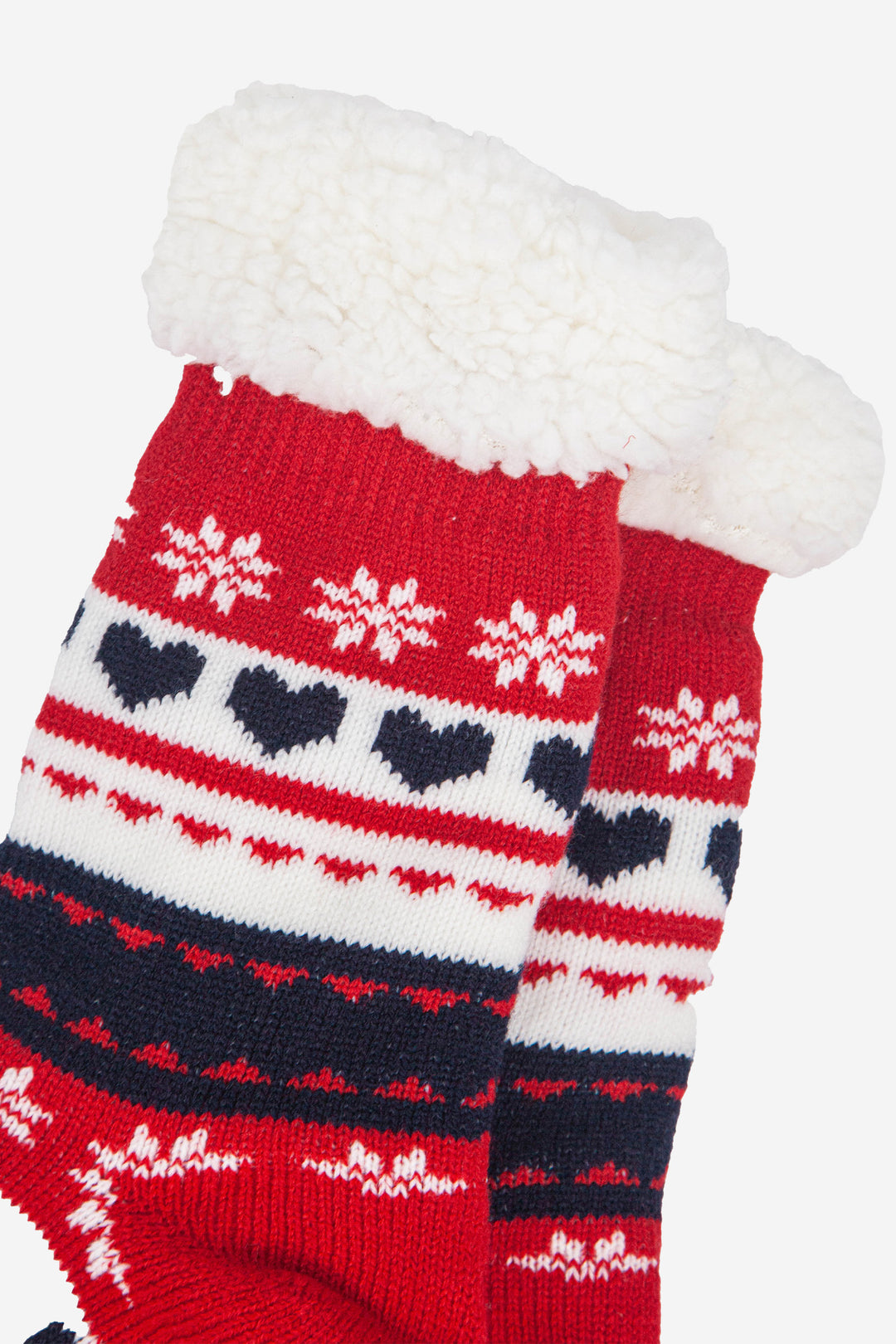 womens-long-slipper-socks-navy-red-fair-isle-close-up-pattern