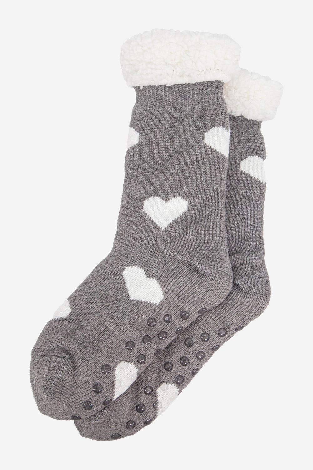 womens-long-slipper-socks-grey-heart-laying-flat-grip-soles