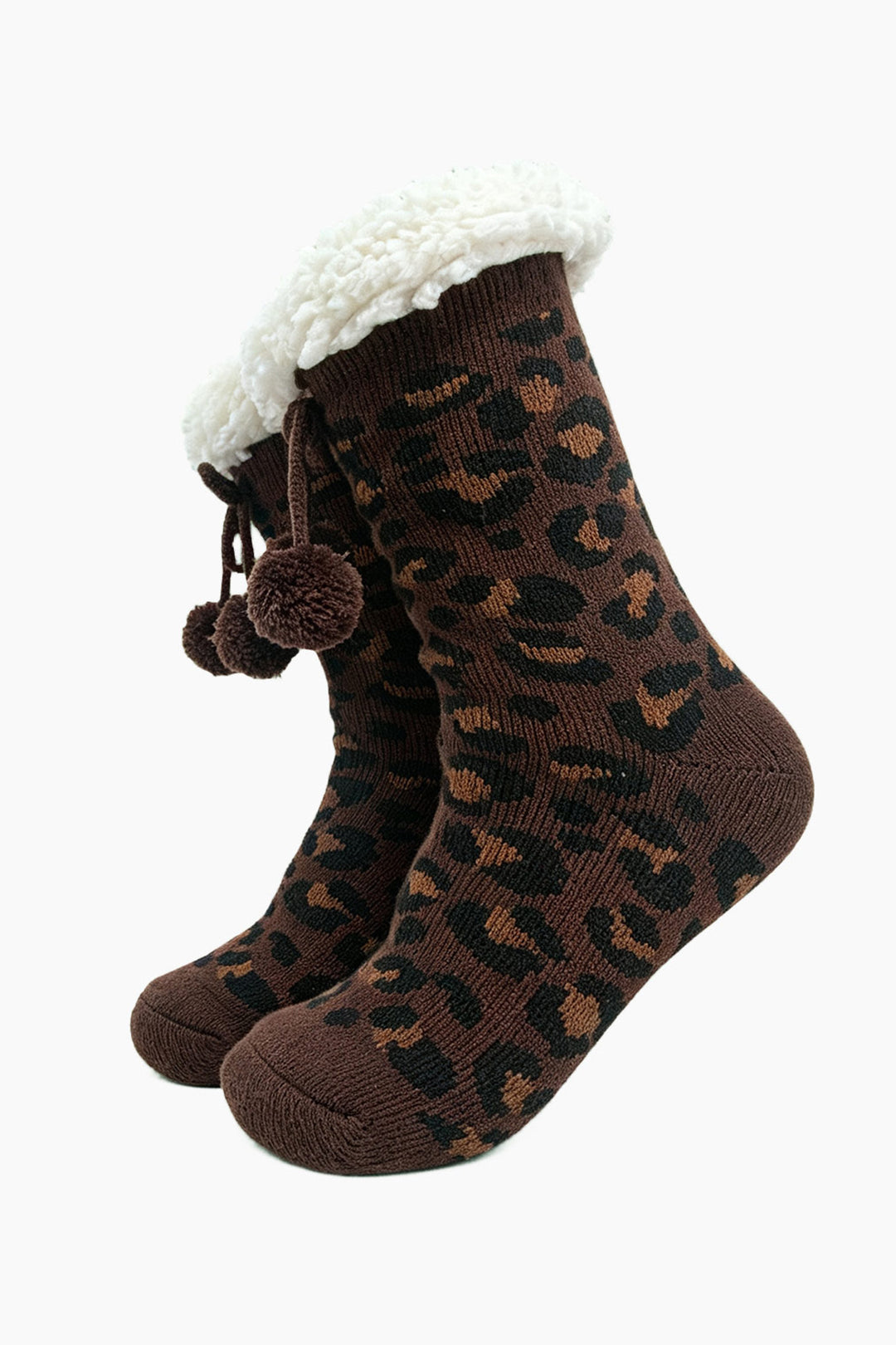 Leopard-Print-Long-Slipper-Socks-in-Brown-On-Mannequin