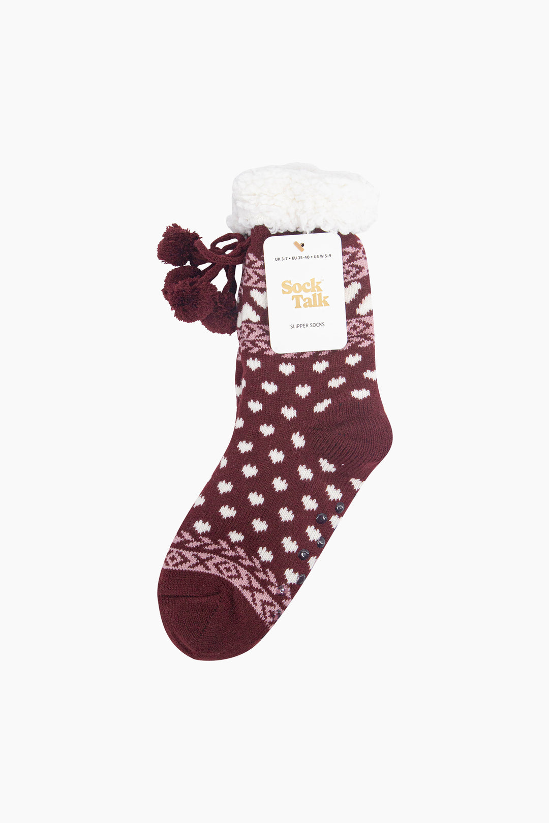 Heart-Long-Slipper-Socks-in-Burgundy-In-Packaging