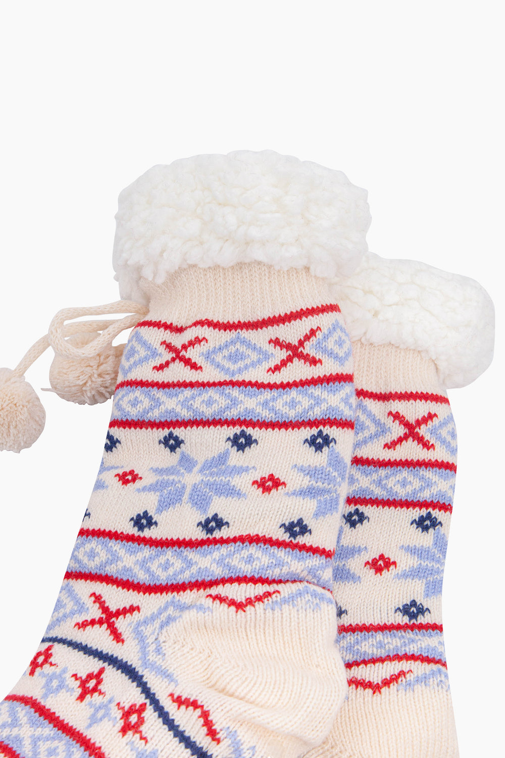 Nordic-Snowflake-Long-Slipper-Socks-in-White/Icy-Blue-Close-Up