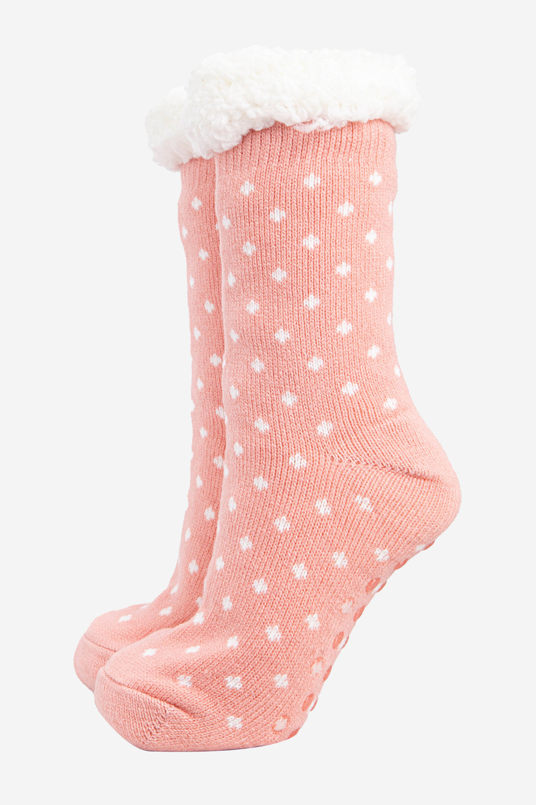 womens-long-slipper-socks-pink-spot-warm-fleecy