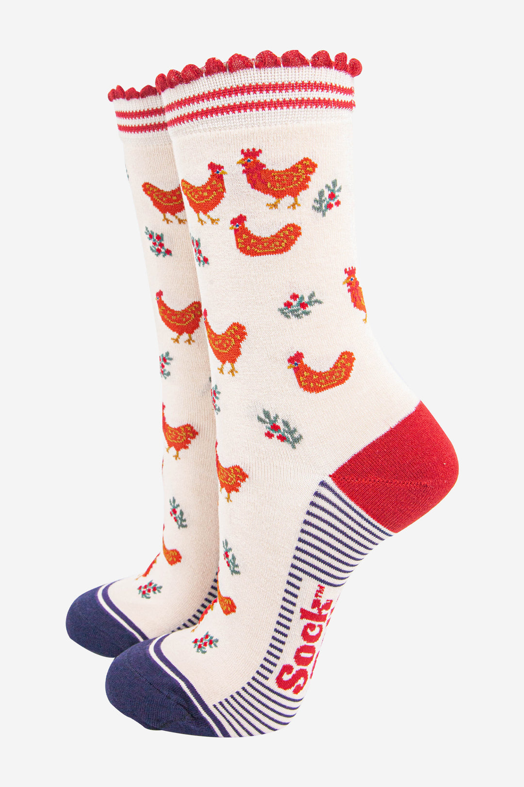 womens-bamboo-socks-cream-red-festive-hen-christmas