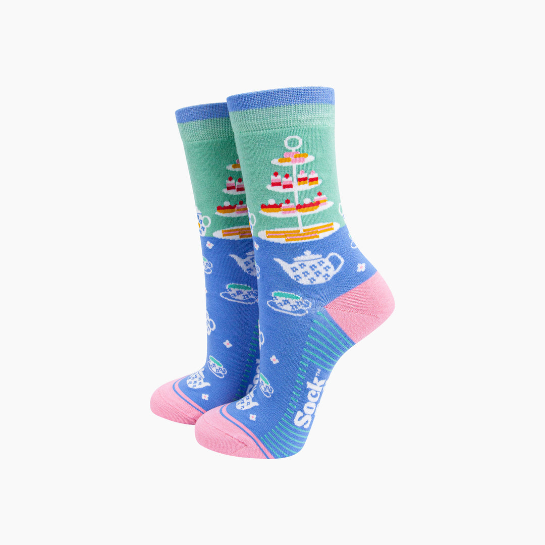 Afternoon-High-Tea-Bamboo-Socks-in-Mint/Blue-Mannequin