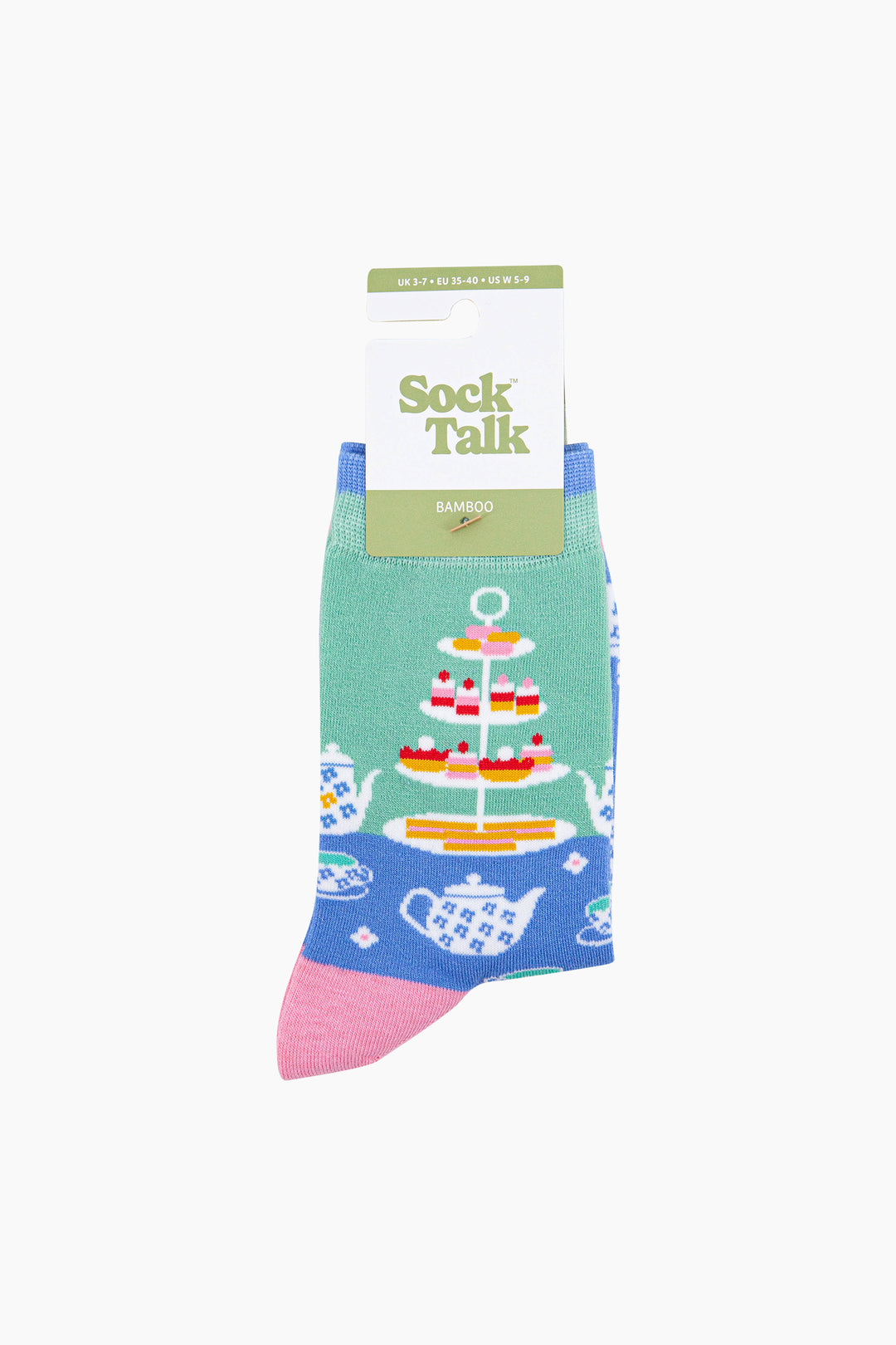 Afternoon-High-Tea-Bamboo-Socks-in-Mint/Blue-In-Packaging