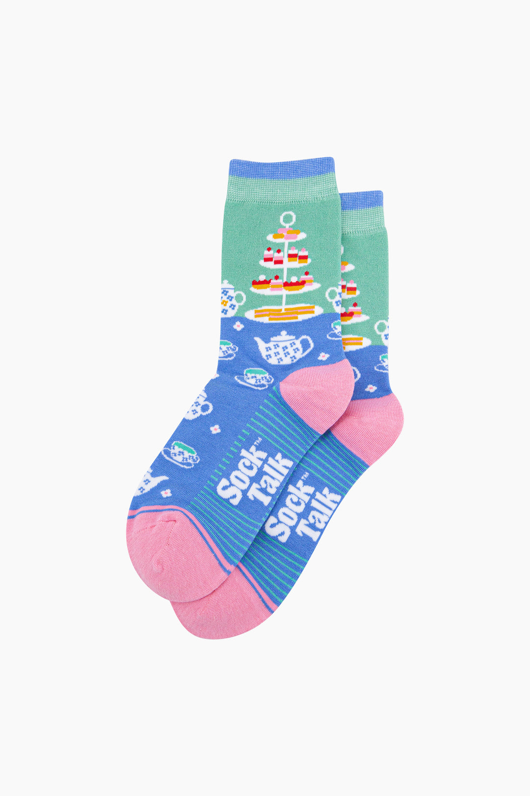 Afternoon-High-Tea-Bamboo-Socks-in-Mint/Blue-Lying-Flat