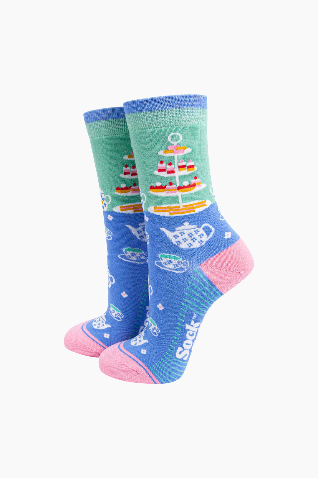 Afternoon-High-Tea-Bamboo-Socks-in-Mint/Blue-Mannequin