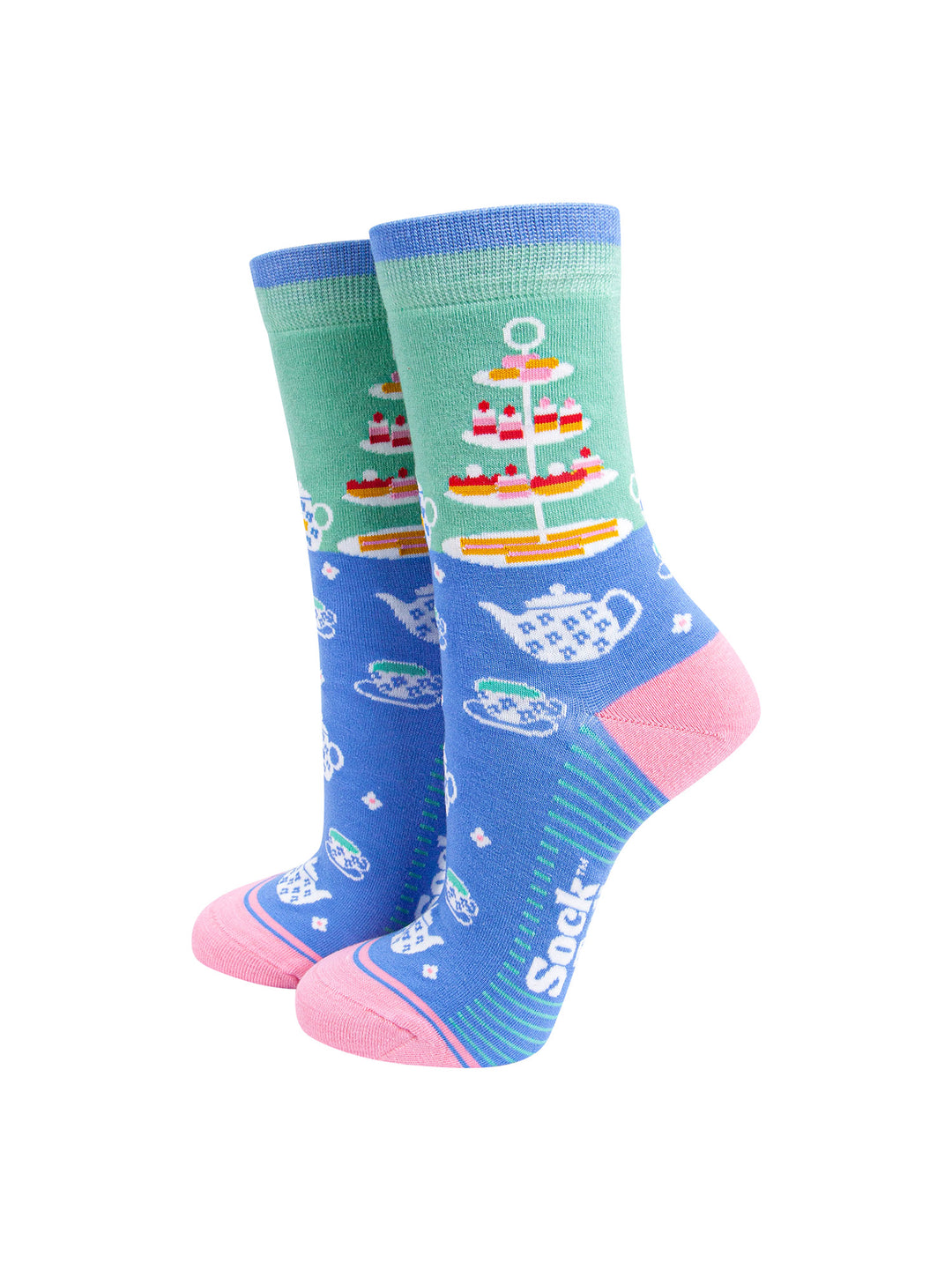 Afternoon-High-Tea-Bamboo-Socks-in-Mint/Blue-Mannequin