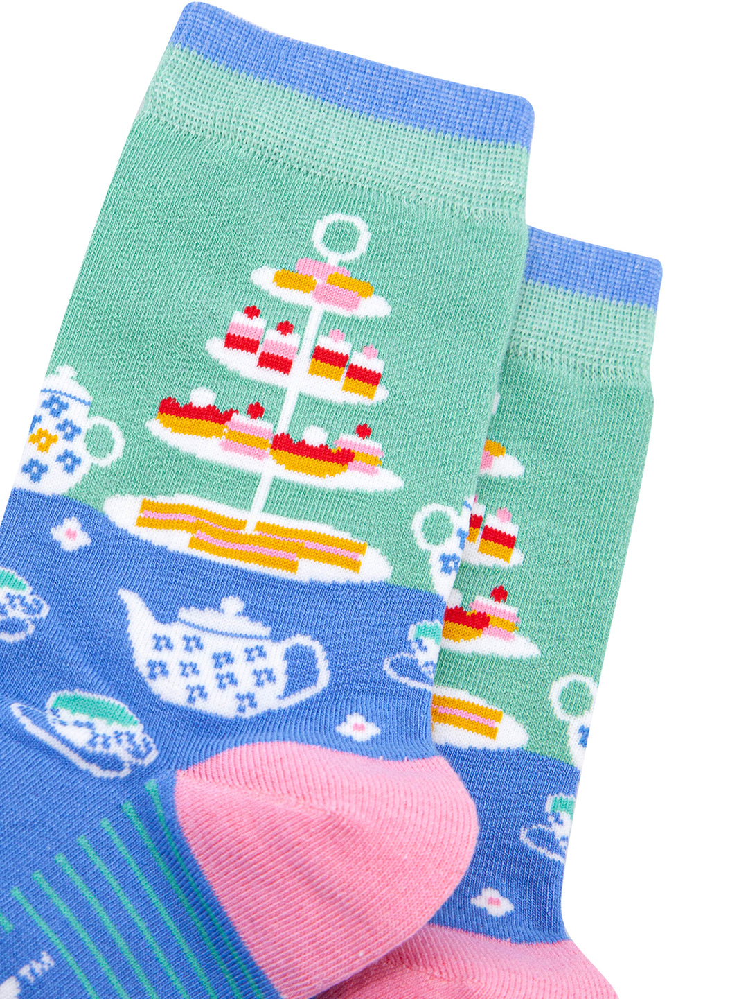 Afternoon-High-Tea-Bamboo-Socks-in-Mint/Blue-Closeup