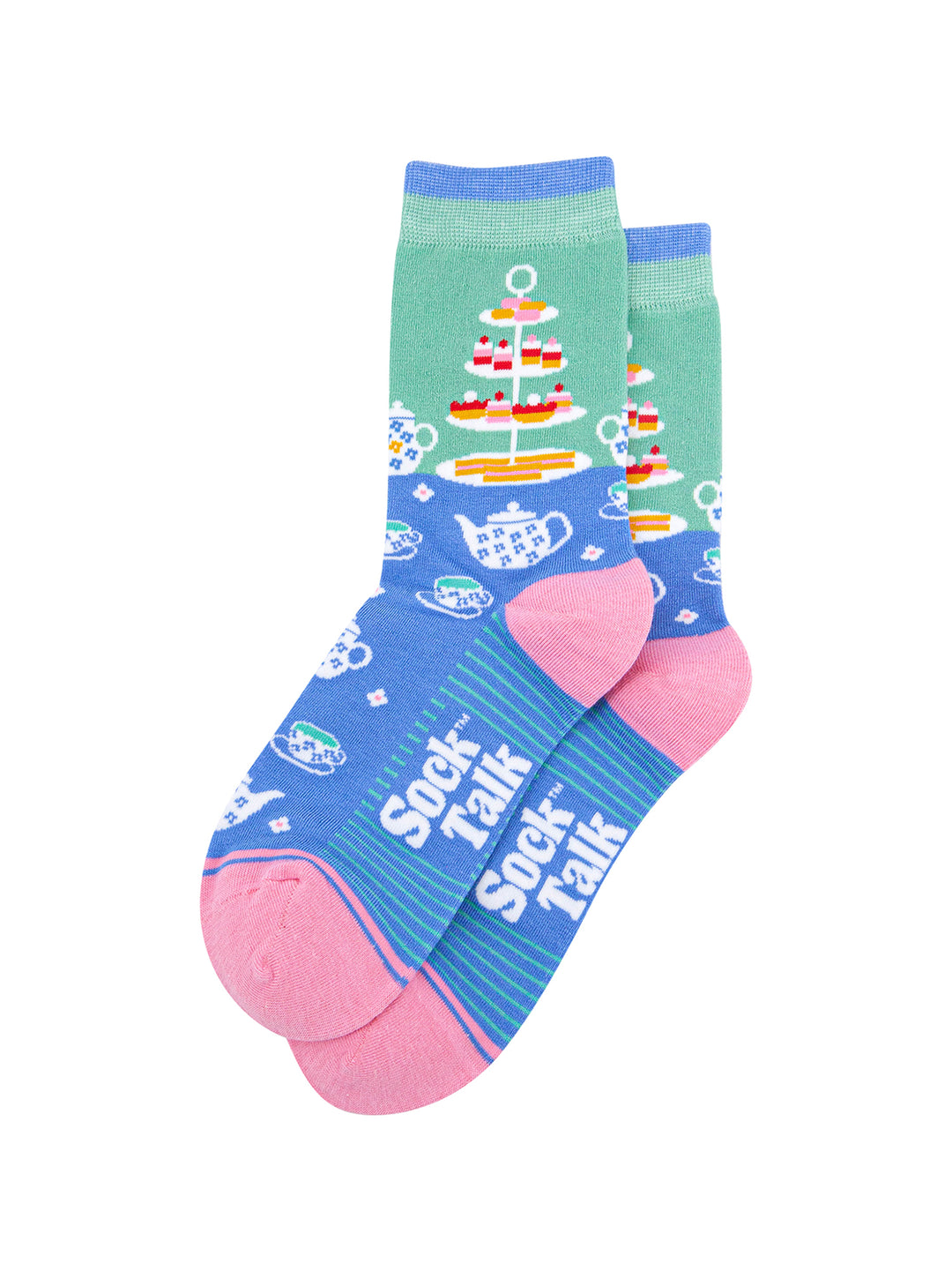 Afternoon-High-Tea-Bamboo-Socks-in-Mint/Blue-Lying-Flat