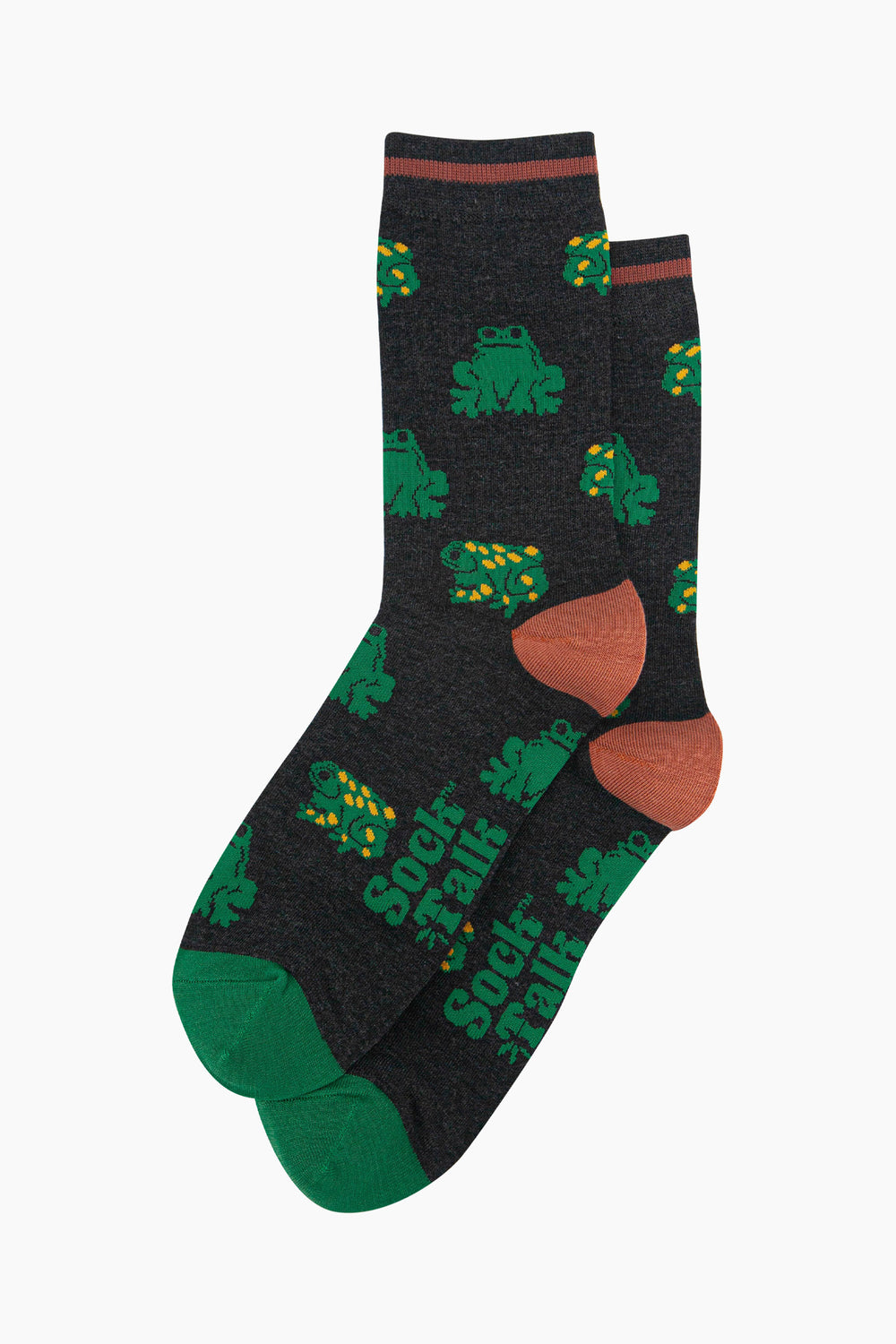 mens-bamboo-socks-black-frog-laying-flat-green-frogs-repeated